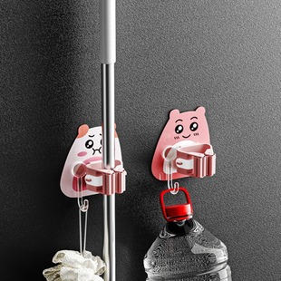 Hot sale non-perforated mop rack toilet wall mop clip strong storage rack load-bearing mop hook wholesale