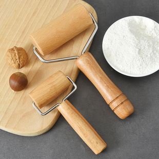 Wholesale Beech Rolling Pin rolling dough pressing dumpling wrapper roller household hand-held pushing wheel pressing dough wrapper baking tool