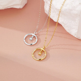 S925 Sterling Silver Silver Gold Plated Mobius Ring Bell Necklace Women's Ring Pendant Niche Girl's Clavicle Chain Jewelry