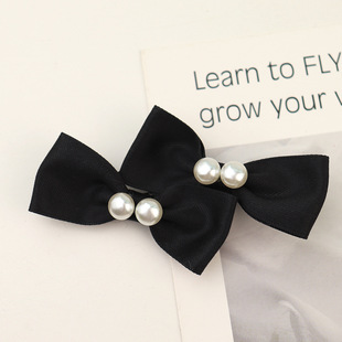 South Korea New Style Silk Satin Fabric Bow Hairpin Sweet Cool Girl Style Chanel Style Pearl Duckbill Hair Accessories