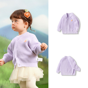 Baby sweater girls' thin cardigan baby sweater girls' spring 2024 new pure cotton Western style 1 piece