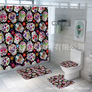 Halloween Horror Skull Shower Curtain Cool Punk Style Digital Printed Toilet Three-Piece Set Four-Piece Set Large Quantity and Excellent Price