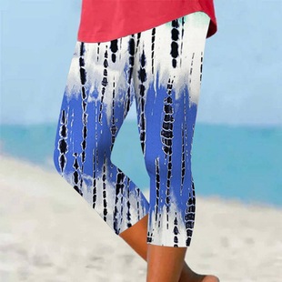 2023 Cross-border European and American Women's Seven-point Yoga Pants Retro Splash Ink Color Printed Tight Pants Support Custom-made 136