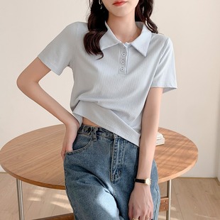 Online celebrity ins super popular T-shirt women's short-sleeved summer thin loose design sense niche short polo shirt top clothes fashion