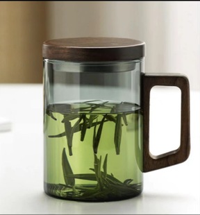 Wooden Handle Glass Household Water Cup High-grade Green Tea Cup High-temperature Resistant Tea Cup Large Capacity Thickened Water Drinking Cup suit