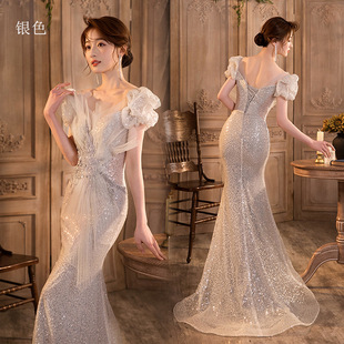 Evening Dress 2024 New Art Examination Performance Dress Small Tail Art Student Annual Meeting Adult Ceremony Host Evening Dress Female