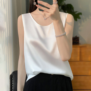 Silk Camisole Women's Inner Suit 2024 New Acetic Acid Loose Satin Summer Mulberry Silk Base Shirt Black