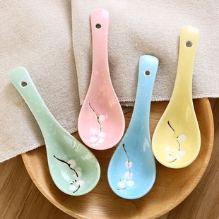 Japanese-style snowflake ceramic spoon household soup spoon rice spoon hotel three-bend small spoon spoon creative tableware wholesale