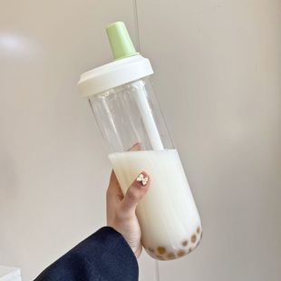 Suckable pearl milk tea cup heat-resistant portable ins high-value large-capacity student water thick suction cup plastic