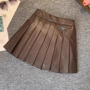 Girls Leather Skirt Spring & Fall 2025 New Style Pu Leather Kidsren's Short Skirt Versatile Autumn and Winter Girls Leather Skirt