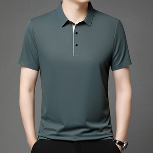 Traceless Ice Silk Polo Shirt Middle-aged Men's T-shirt Business Casual Skin-friendly Breathable Lapel Dad's Short-sleeved T-shirt