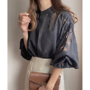 Foreign Trade Long Sleeve Spring Autumn Winter Lace Chiffon Shirt Shirt Women's 2025 Spring Autumn New Loose Top