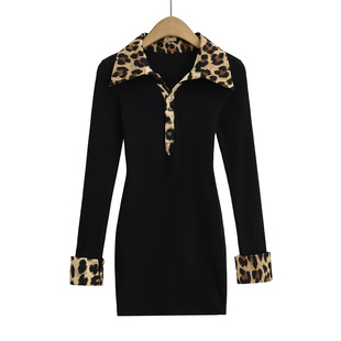 Q132-25 Spring New American Style Retro Pure Desire Leopard Print Contrast Color Elastic Slim Hip Skirt dress