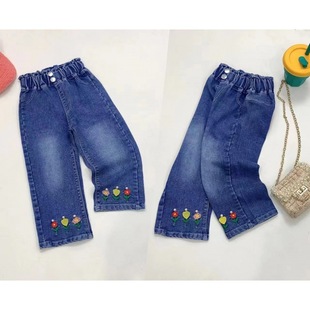 Children's Jeans Spring and Autumn New Cartoon Workwear Boys Trousers Girls All-match Western Korean Pants Wholesale