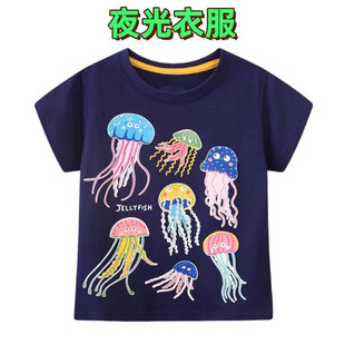 Children's luminous pattern 2024 summer new short sleeve top children's t-shirt factory six one gift cotton children's clothing men