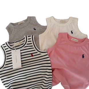 Children's Sleeveless Vest Boys 2025 Summer New Children's Striped Knitted Shirt Baby Cotton Vest Women's Western Style