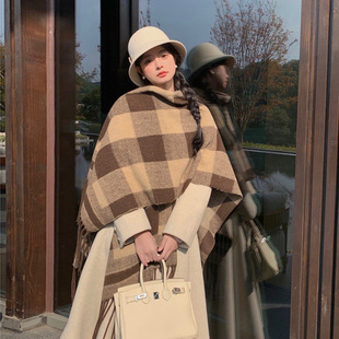 Maillard Color Plaid Tassel Shawl Scarf Women's Korean-style All-match High-end Warm Neck Winter Thickened