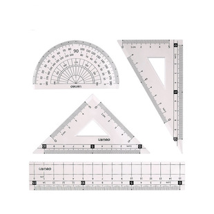 Deli ruler suit primary school student special protractor ruler suit four-piece set with scale triangle ruler drawing