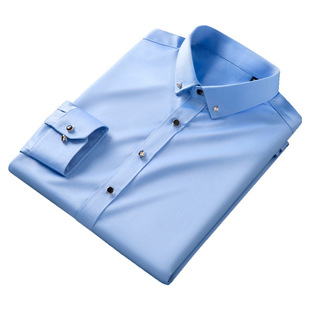 2022 New Men's Long-sleeved Shirt with Diamond Button Elastic Comfortable Non-iron Business Casual Shirt Korean Style Slim-fit Men's Wear