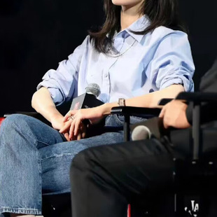In stock factory wholesale new pure color blue simple yu design shirt spring and autumn OL commuter temperament top for women