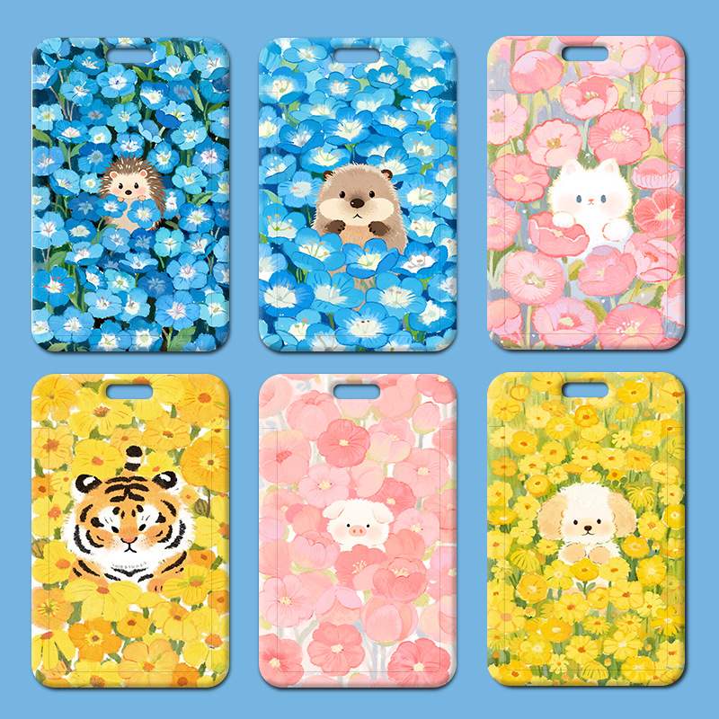 Card Holder Flower Plastic Slider Student School Card Meal Card Badge Cartoon Work Card Holder Access Control Bus Ins Style