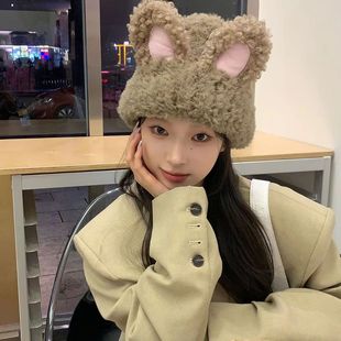 Cute Plush Ear-Free Hat for Women in Autumn and Winter Thickeneded Warm Knitted Hat Ear Protection Face-Showing Small Cold Hat Baotou Hat
