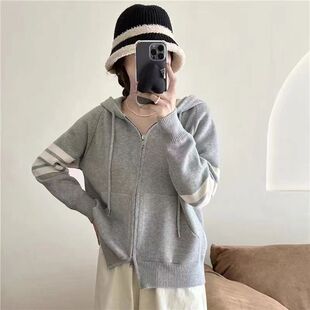 2024 Knitted Hooded Cardigan Women's Spring New Sweater Loose All-match Casual Age-reducing Base Shirt Top Jacket