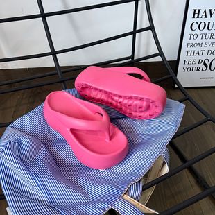 2025 New Thick Bottom High Heel Flip Flops Internet Popular White Height Increasing Women's Summer Breathable Outer Wear Beach Sandals