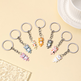 Foreign Trade Explosions Cute Cartoon Resin Kitten Keychain Pendant Simulation Animal Cat Car Keychain Accessories