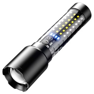 Cross-border new laser lamp beads long-range charging built-in battery flashlight with fluorescent strips red and blue flash outdoor flashlight