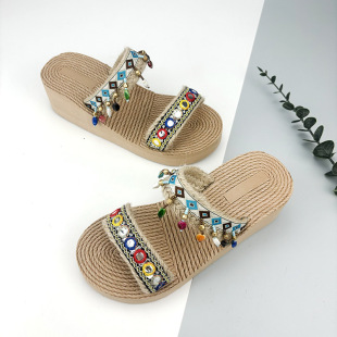 Xishuangbanna Thick Sole Shoes Ethnic Style Beach Shoes Summer Fashion Comfortable Vacation Slippers Women's Outer Wear