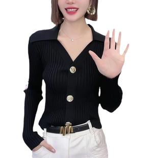 2022 Spring and Autumn New plus size women's wear elegant V-neck pure desire style slim fit all-match pullover women's mercerized cotton