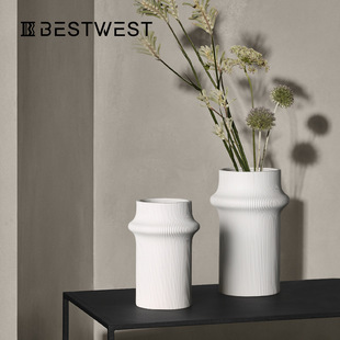 Boxi Home White Modern Simple Bamboo Ceramic Vase Ornaments Home Model Room Decorations Flower