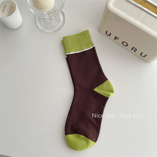 Autumn and Winter mid-calf length socks for women ins fashionable contrast color socks mouth pile socks Net red style stockings cotton South Korea women's socks wholesale