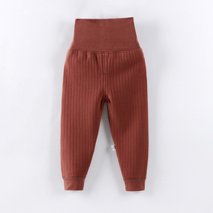 Baby fleece-lined high waist warm pants autumn and winter boys and girls one velvet bottoming cotton pants baby thick autumn pants wholesale