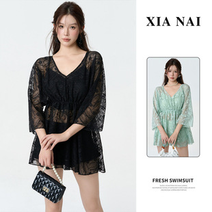 2025 New Style Lace Sexy Swimsuit Women's plus size Flesh Covering Slimming Swimsuit Summer Water Playing Long Sleeve Sun Protection Swimsuit