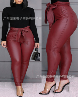 2023 Spot Amazon Casual Large Size Morning Bird PU Pencil Pants