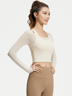 Juyitang Peach Mesh Fake Two-piece Long Sleeve Spring and Autumn Free Bra Sports Fitness Long Sleeve