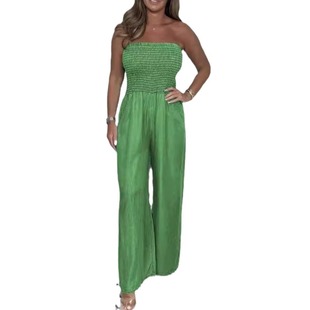 2024 new Amazon independent station Europe and the United States cross-border fashion washed Denim sexy tube chest wide leg jumpsuit women