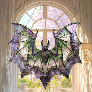 Modern Acrylic Bat Catcher Stained Glass Style Window Hanging Decoration Multifunctional Halloween Decoration