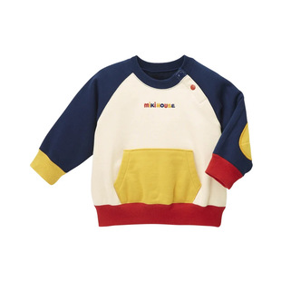 In stock miki children's clothing 23 Autumn new cartoon letter embroidered pocket color matching raglan sleeve long sleeve sweater