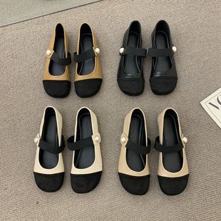 Small Fragrant Style Round-toe Shallow Mouth Single-layer Shoes for Women 2025 New Color Matching Mary Jane Shoes Casual Milk Shoes All-match Ladyshoes