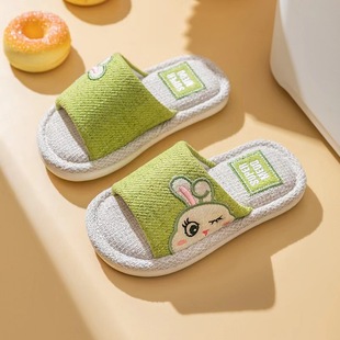 Cartoon parent-child slippers home wholesale linen summer non-slip a family of three rabbit bears a cotton and linen floor mop batch