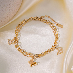 Cross-border Hot Selling Simple Gold Bead Titanium Steel Anklet No Fading Women's Light Luxury High-end Sense Smile Single Diamond Summer Anklet for Women