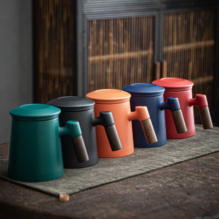 Black Pottery Tea Cup Tea Separation with Lid Filter Office Cup Household Mug Personal Cup Ceramic Water Cup
