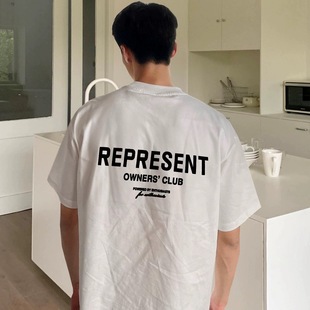 represent Short-sleeved Men's Shark Design Washed Old Retro European and American Fashion Brand Half-sleeved Summer Top T-shirt