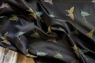 [Butterfly Dancing] Spring and Summer New Green Satin Butterfly Dress Jacquard Cloth Heavy Industry Women's Yarn-dyed Fabric