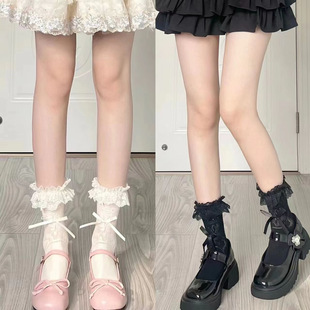 Japanese Wood-ear Lace Socks Lace Mid-tube Lolita Socks Women's Hollow Bow Jk Pile Breathable Socks