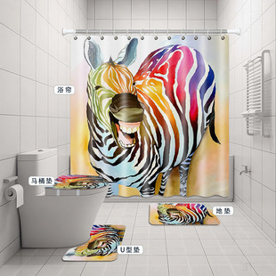Cross-border explosions animal series digital printing polyester waterproof mildew-proof shower curtain set manufacturers