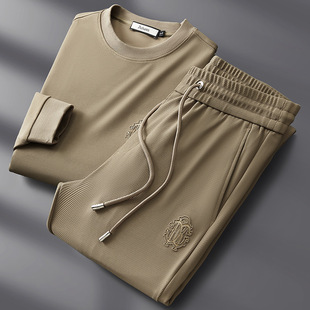 Autumn High-end Fashion Casual Sports suit Men's Round Neck Sweatshirt Long Sleeve Leg-toe Sweatshirt Men's Sportswear Two-piece Set